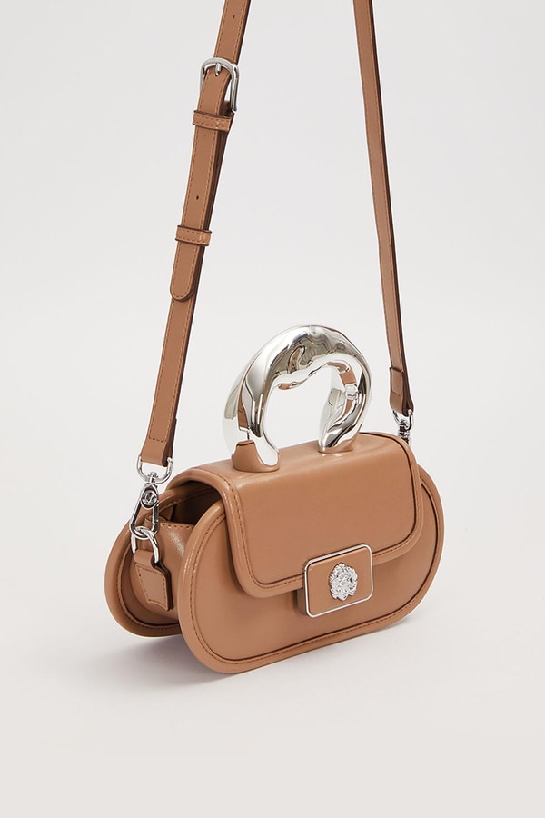 LevidorHaki Oval Görünümlü Metal Aksesuarlı El Çantası