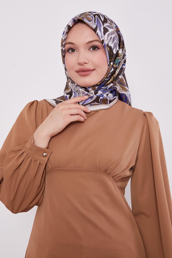 LevidorHaki Petunya Desen Twill İpek Eşarp