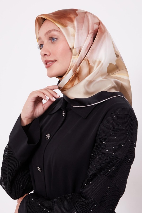 LevidorHaki Soft Çiçek Desen Sura İpek Eşarp