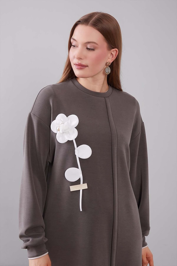 LevidorHAKİ Üç Boyutlu Gül Detaylı Sweat