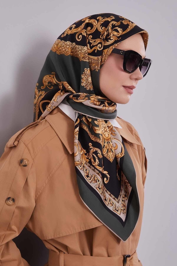 LevidorHaki Varak Desen Twill İpek Eşarp