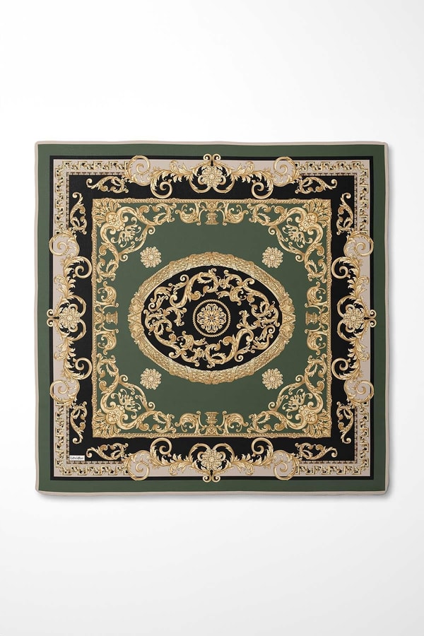 LevidorHaki Varak Desen Twill İpek Eşarp