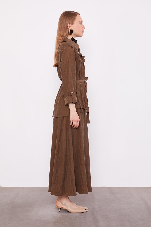 LevidorHaki Yakası Taş Detaylı Cupra Etek Takım