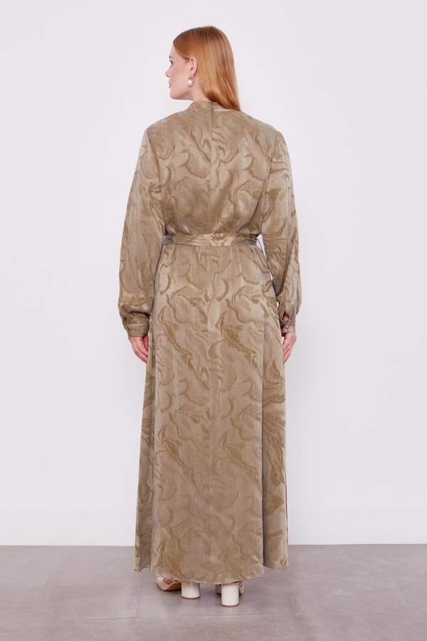 LevidorHaki Yakası Taş Detaylı Cupra Elbise