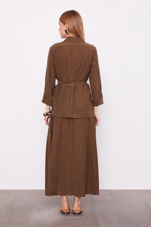 LevidorHaki Yakası Taş Detaylı Cupra Etek Takım