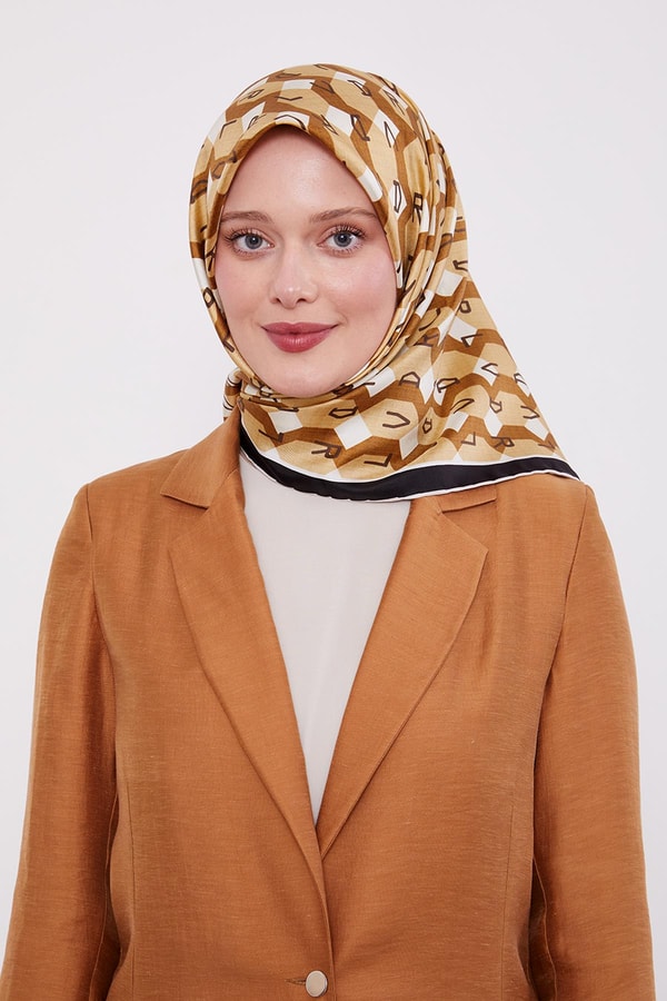 LevidorHardal Petek Baskılı Twill İpek Eşarp
