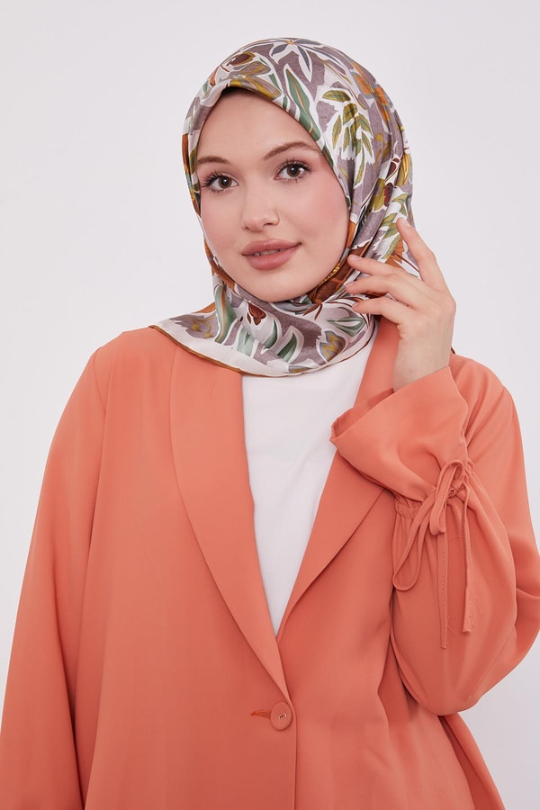 LevidorHardal Petunya Desen Twill İpek Eşarp