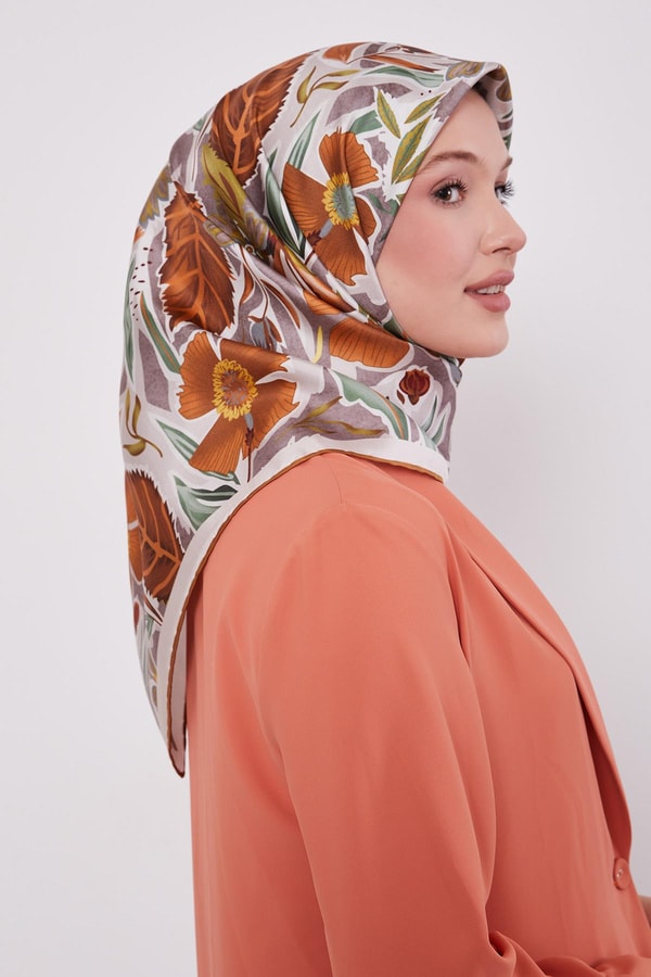 LevidorHardal Petunya Desen Twill İpek Eşarp