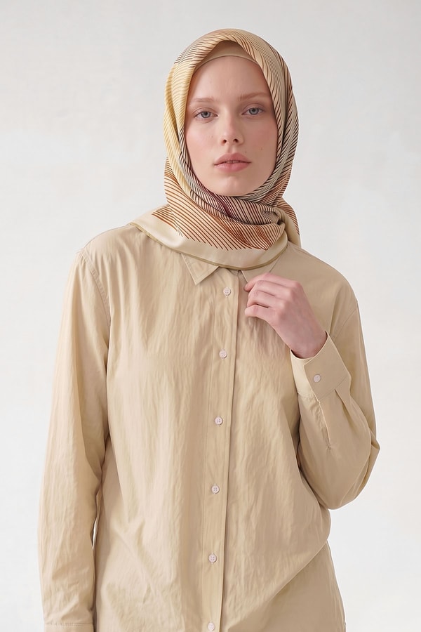 LevidorHardal Sarmal Çizgili Twill İpek Eşarp