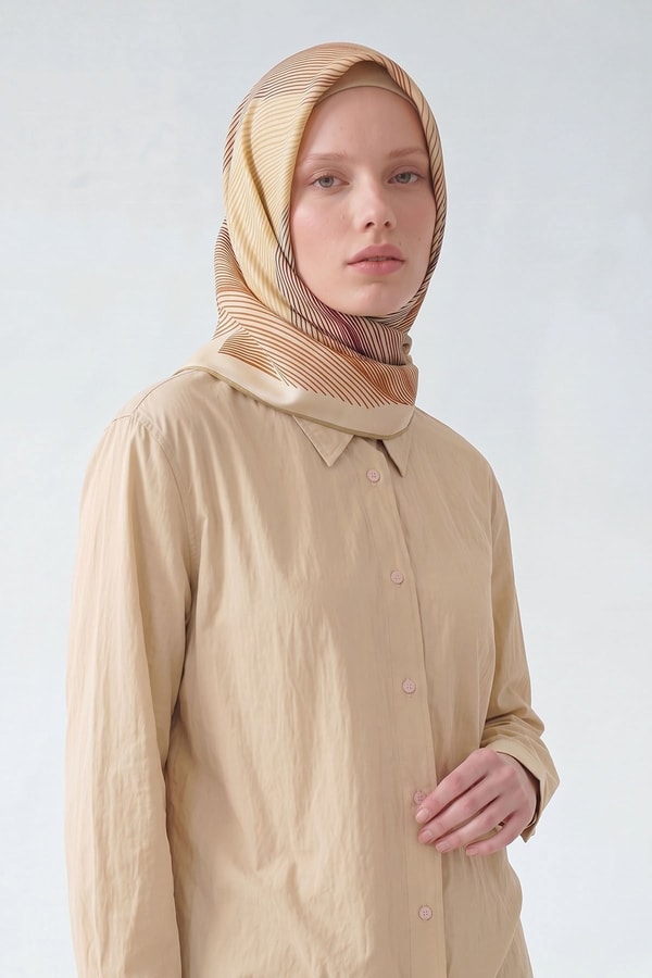LevidorHardal Sarmal Çizgili Twill İpek Eşarp