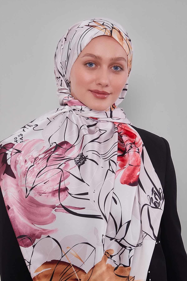 LevidorHardal Soyut Çiçek Desen Twill Şal