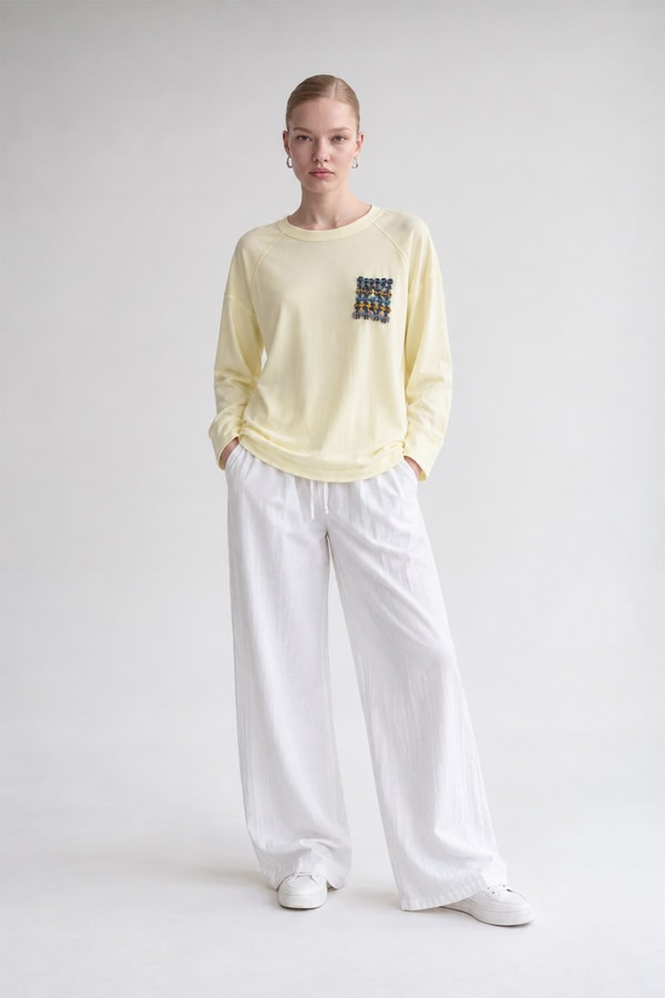 Levidorİki İplik İnce Sweatshirt Açık Sarı