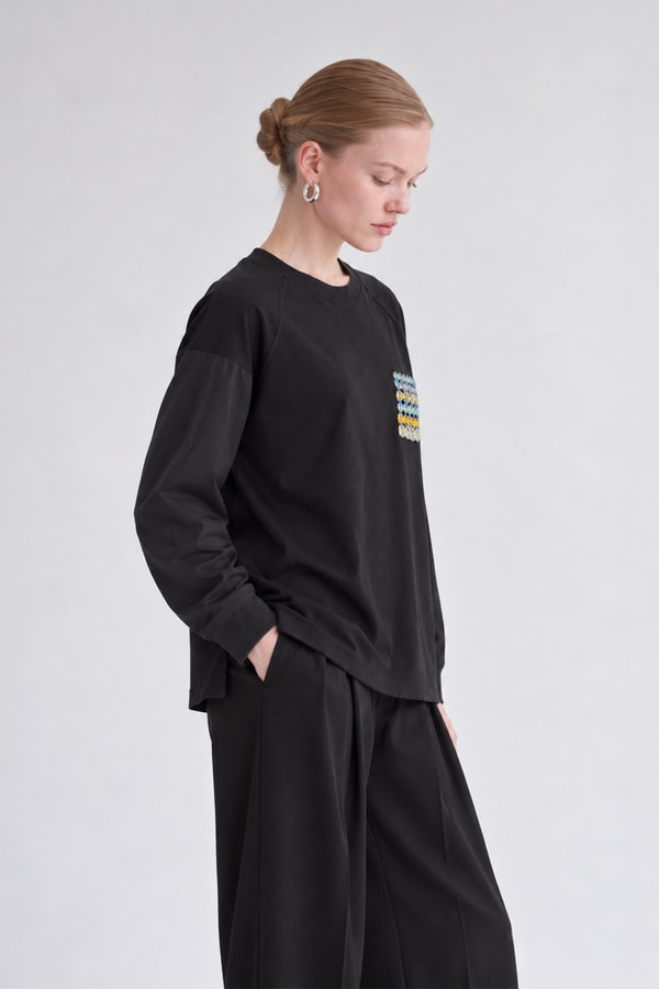 Levidorİki İplik İnce Sweatshirt Siyah