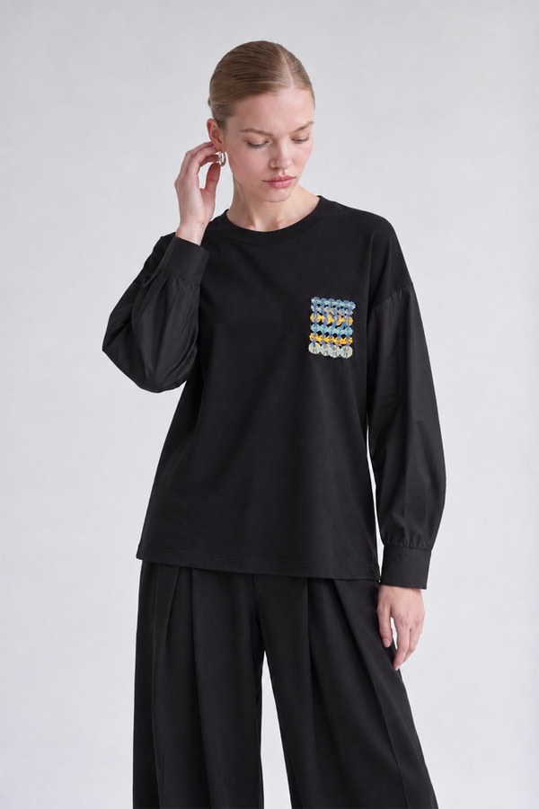 Levidorİki İplik İnce Sweatshirt Siyah