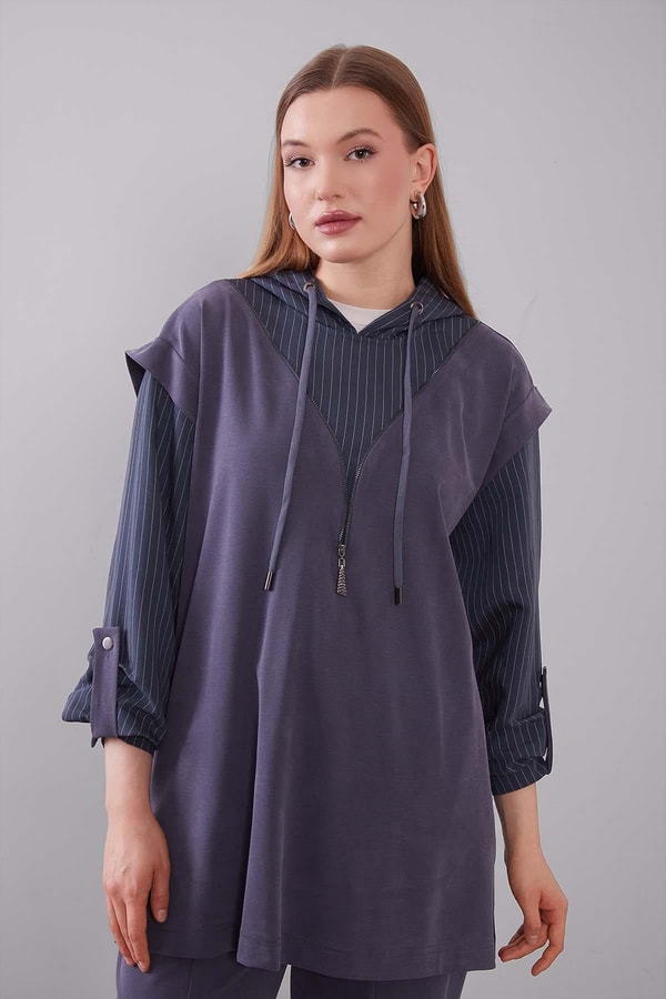 Levidorİndigo Çizgi Detaylı Kapüşonlu İkili Takım