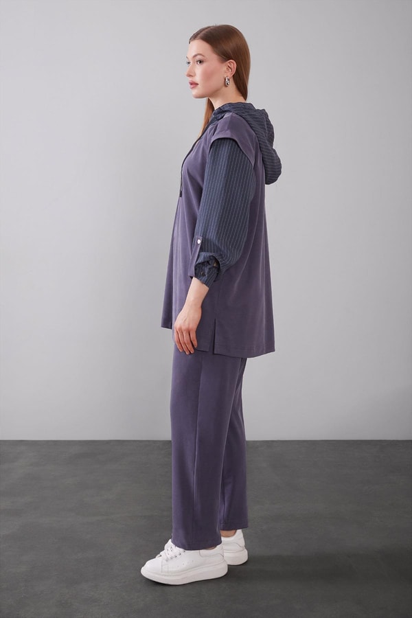 Levidorİndigo Çizgi Detaylı Kapüşonlu İkili Takım