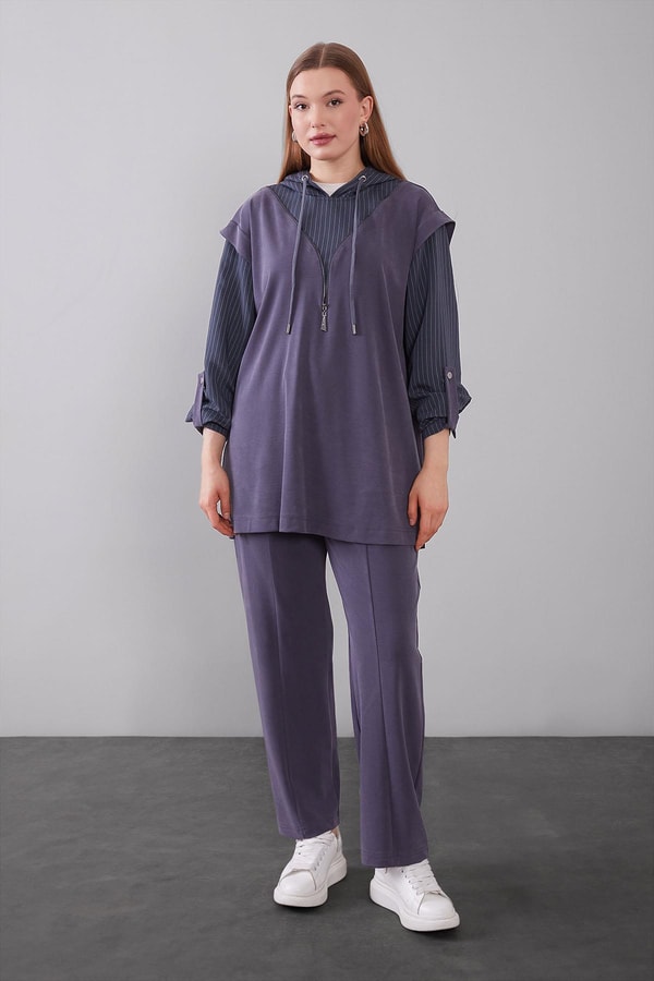 Levidorİndigo Çizgi Detaylı Kapüşonlu İkili Takım