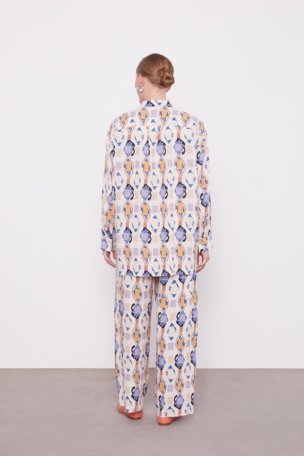 Levidorİndigo Desenli Kimono İkili Takım