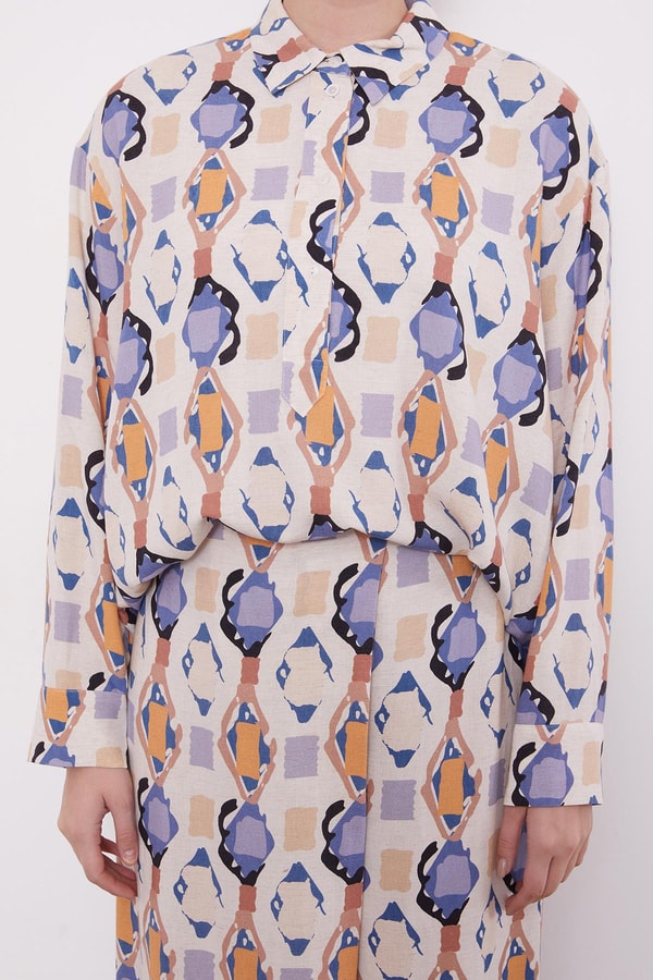 Levidorİndigo Desenli Kimono İkili Takım