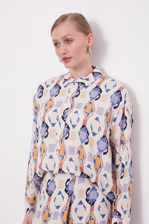 Levidorİndigo Desenli Kimono İkili Takım