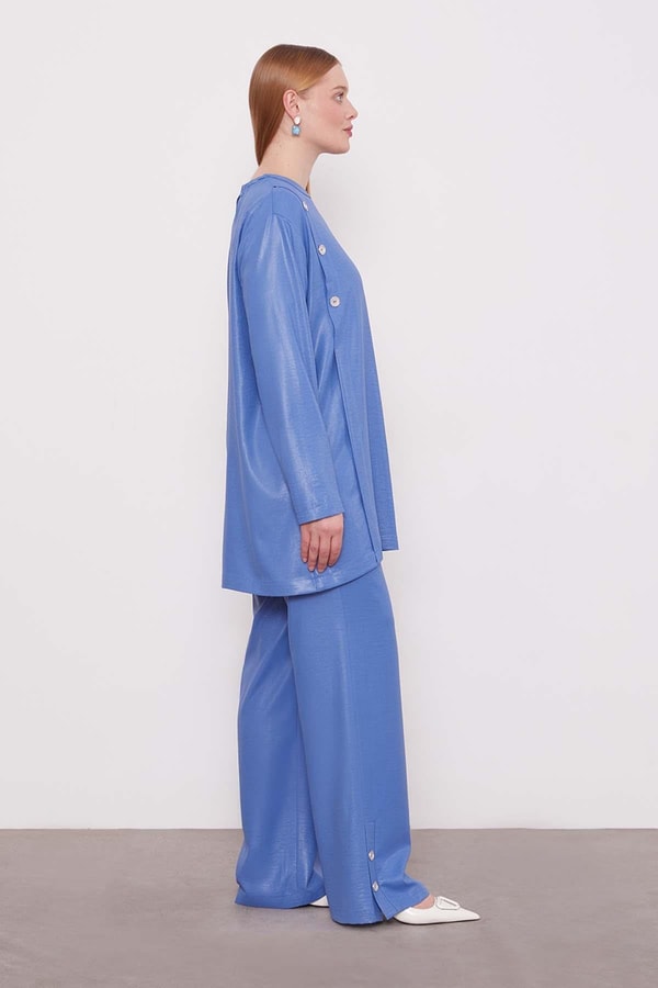 Levidorİndigo Düğme Detaylı Bisiklet Yaka İkili Takım