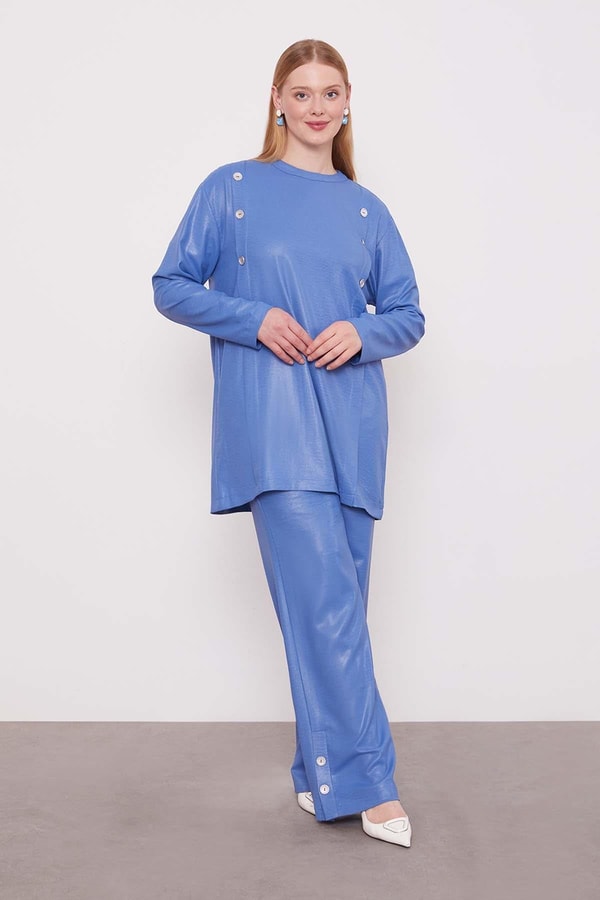 Levidorİndigo Düğme Detaylı Bisiklet Yaka İkili Takım