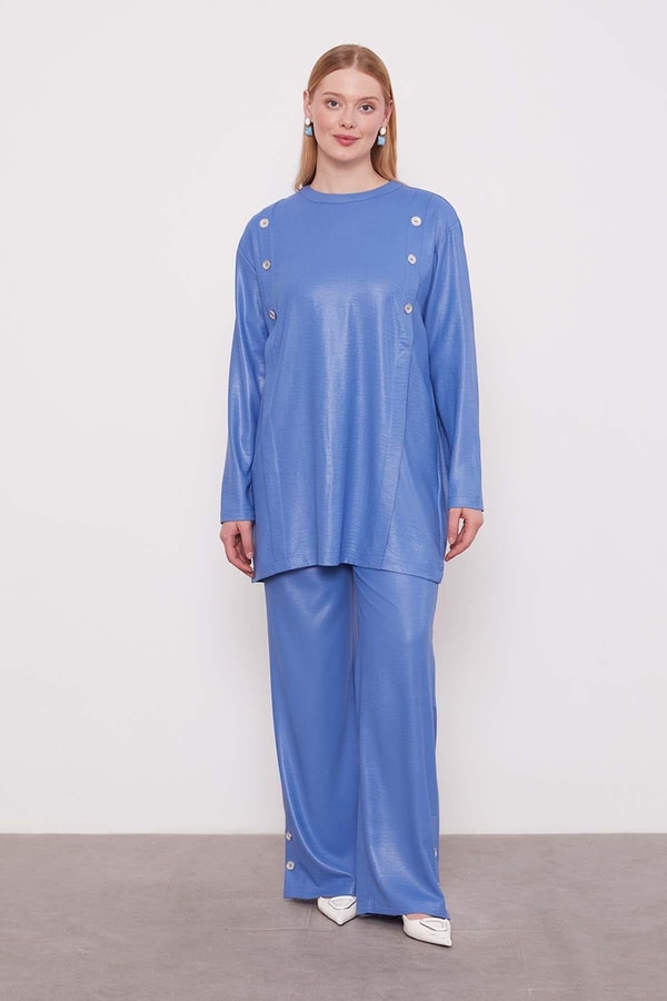 Levidorİndigo Düğme Detaylı Bisiklet Yaka İkili Takım