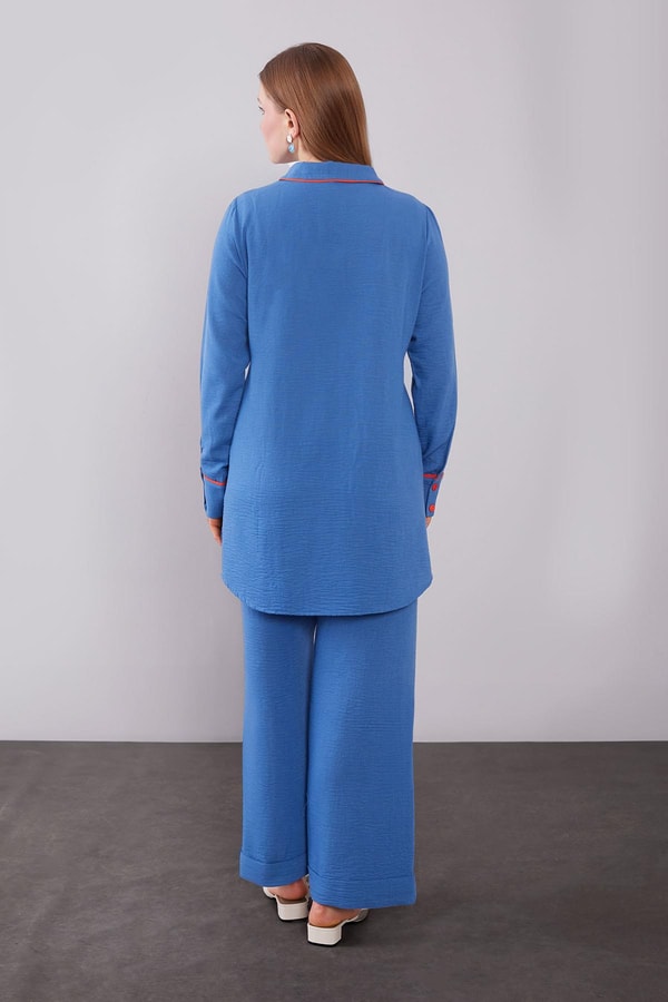 Levidorİndigo Düğmeli Bel Bağlama Detaylı İkili Takım