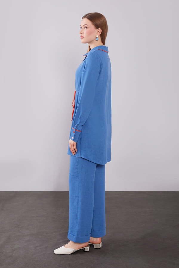 Levidorİndigo Düğmeli Bel Bağlama Detaylı İkili Takım