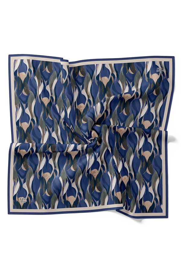 Levidorİndigo Ebruli Desen Twill İpek Eşarp