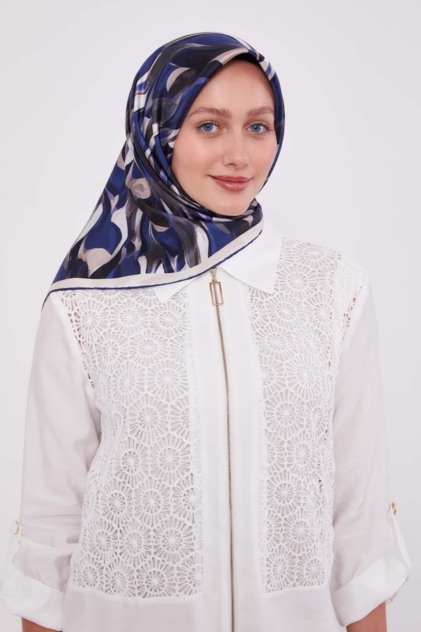 Levidorİndigo Ebruli Desen Twill İpek Eşarp