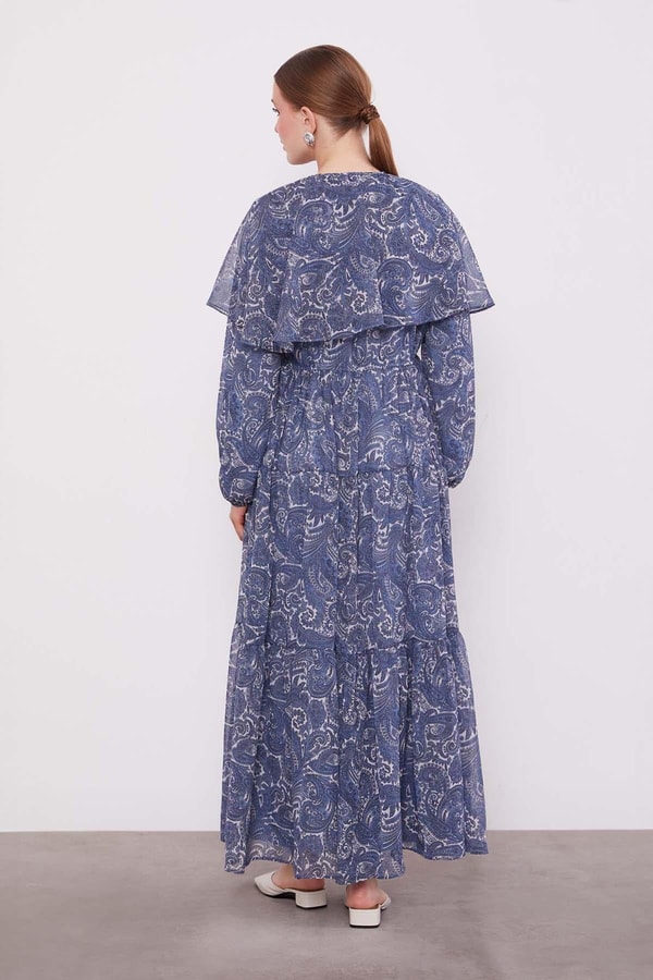 Levidorİndigo Etnik Desenli Şifon Elbise