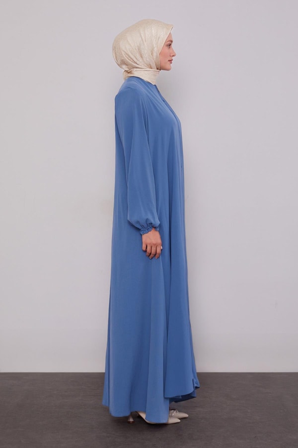 Levidorİndigo Fermuarlı Kol Ucu Lastik Büzgülü Ferace