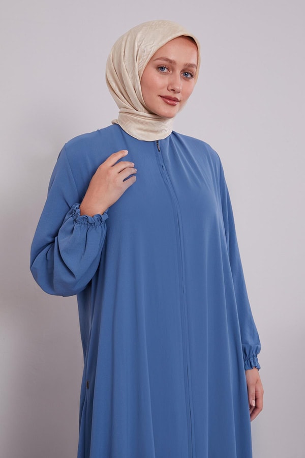 Levidorİndigo Fermuarlı Kol Ucu Lastik Büzgülü Ferace