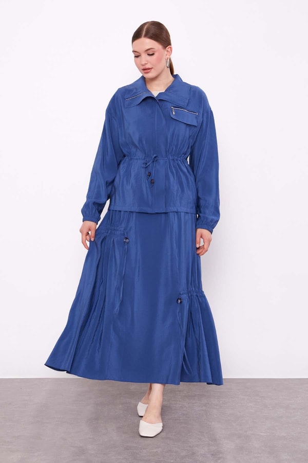 Levidorİndigo Gizli Fermuar Detaylı Etek Takım