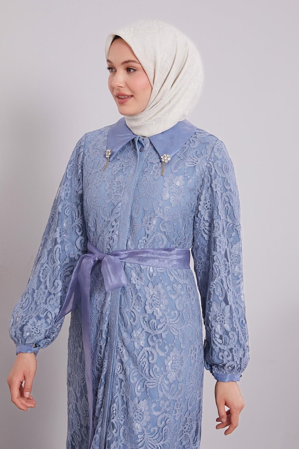 Levidorİndigo Gömlek Yaka Kuşaklı Ferace