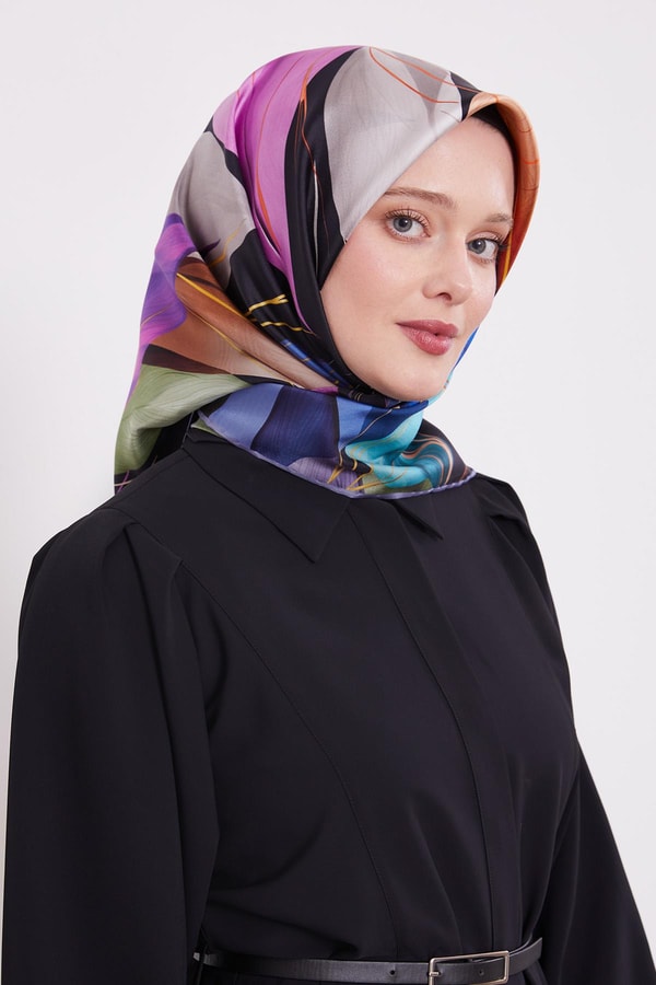 Levidorİndigo İnce Yaprak Desen Twill İpek Eşarp