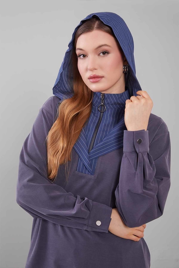 Levidorİndigo Kapüşonlu Çizgi Detay Sweat