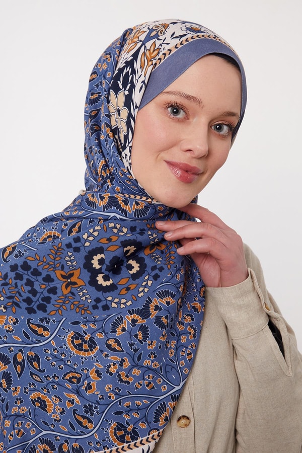Levidorİndigo Kenar Motif Desen Royal Şal
