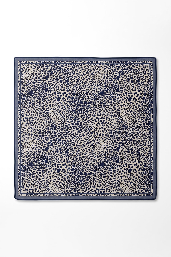 Levidorİndigo Leopar Desen Twill İpek Eşarp