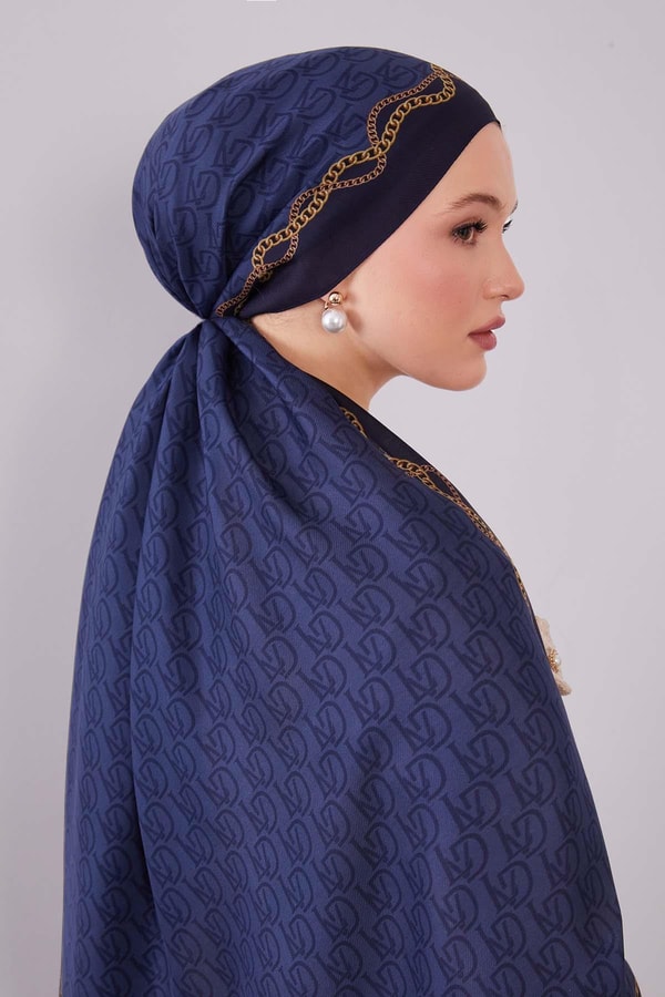 Levidorİndigo LVD Baskılı Yün İpek Şal