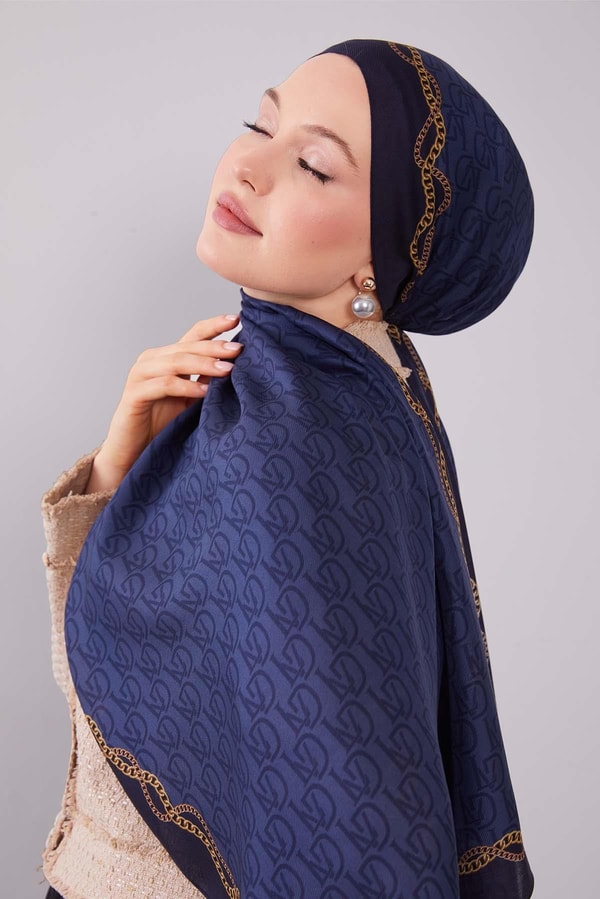 Levidorİndigo LVD Baskılı Yün İpek Şal