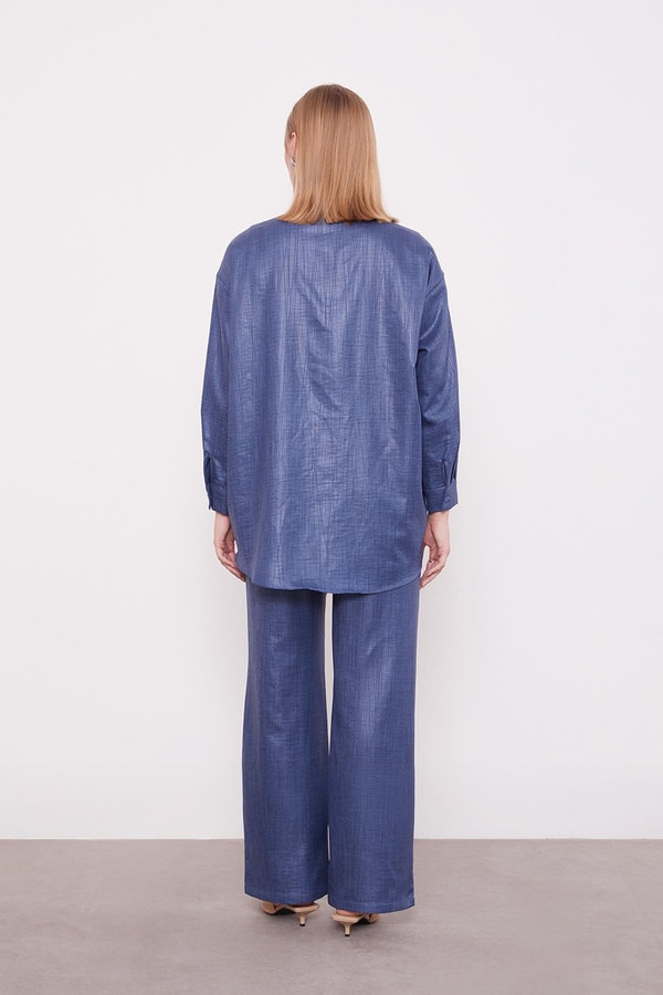 Levidorİndigo Nakış Gül Detaylı Tunik Takım