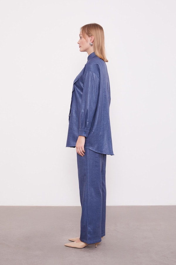 Levidorİndigo Nakış Gül Detaylı Tunik Takım