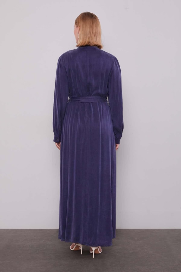 Levidorİndigo Omuz Taş Çiçek Detaylı Cupra Elbise