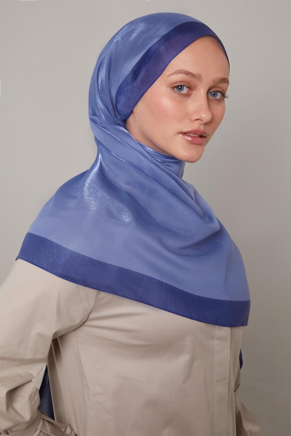 Levidorİndigo Şerit Desen Kehribar Şal