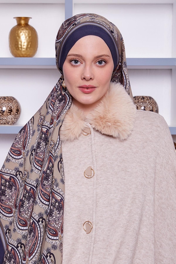 Levidorİndigo Soft Etnik Desen Royal Şal