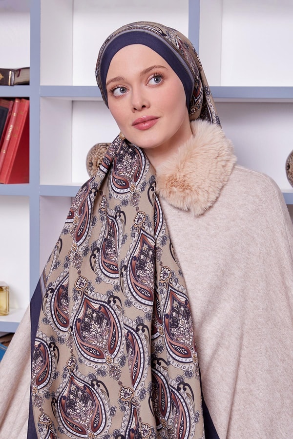 Levidorİndigo Soft Etnik Desen Royal Şal