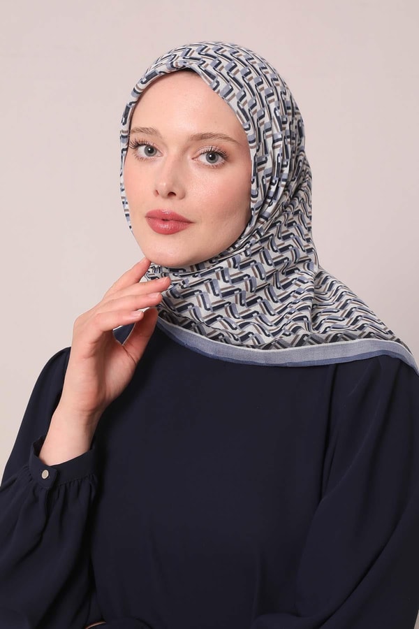 Levidorİndigo Zigzag Desen Soft Eşarp