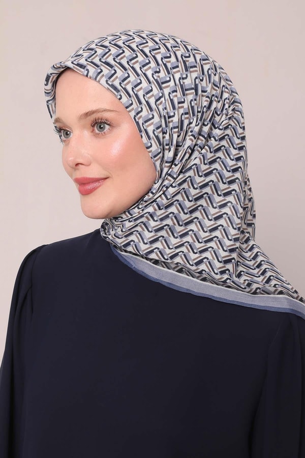 Levidorİndigo Zigzag Desen Soft Eşarp